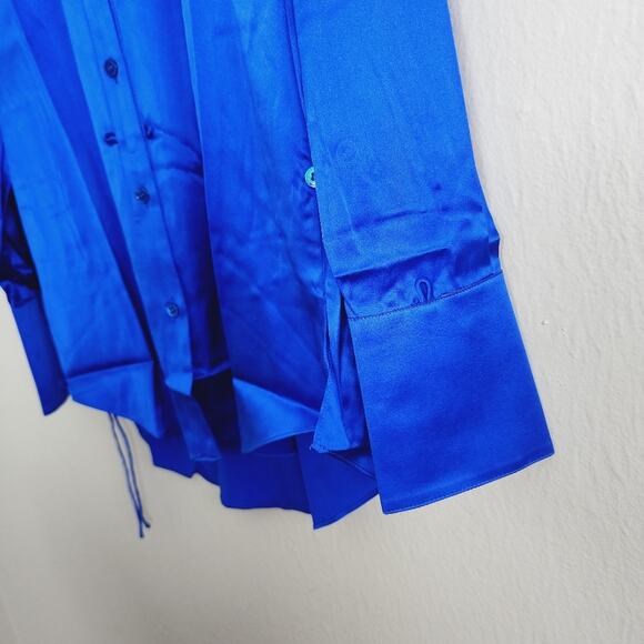 Ser.O.Ya Retrofête Karry Silk Asymmetrical Button Down Royal Blue XS NWT - Picture 11 of 13